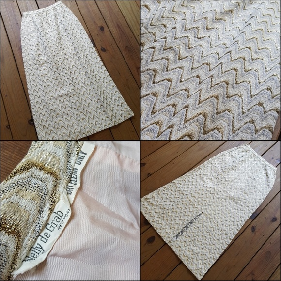 Vintage 60's S Designer Gold Sparkle Maxi Skirt - Picture 4 of 5